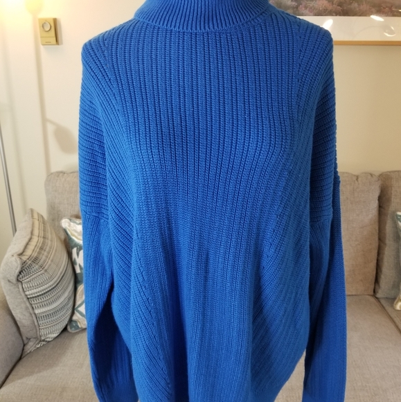 BNWT Tunic-length cotton turtleneck in textured stitch knit, relax fit - sz L - Picture 2 of 5